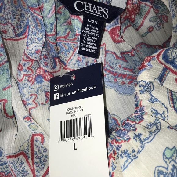 Chaps white blue coral Feather Leaf Floral Boho Blouse “Hazy Night” NEW NWT - Picture 7 of 7